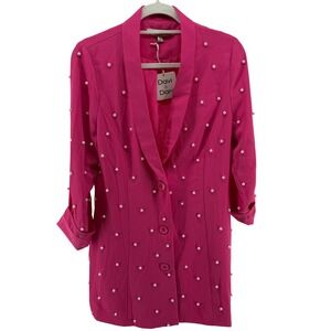 Davi‎ & Dani Pink Pearl Embellished Blazer Jacket Party Cocktail